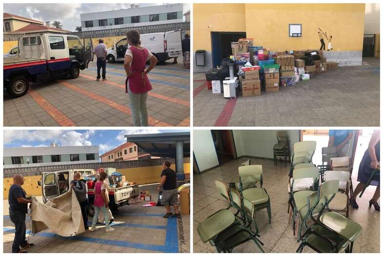 Este lunes comenzaron los trabajos de desalojo del RAM del CEIP León y Castillo (Foto TA)